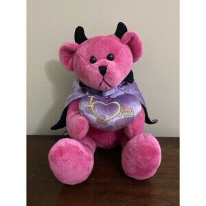 Walmart Valentines Pink Devil Bear Plush Purple Cape Love You Heart 10 Inches